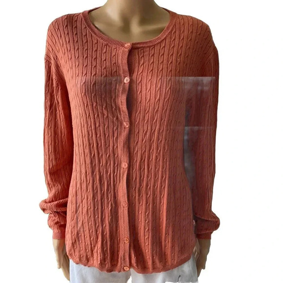 2 Fly Silk women’s L Fisherman Knit long sleeve button Up cardigan sweater Y2K - Picture 1 of 7